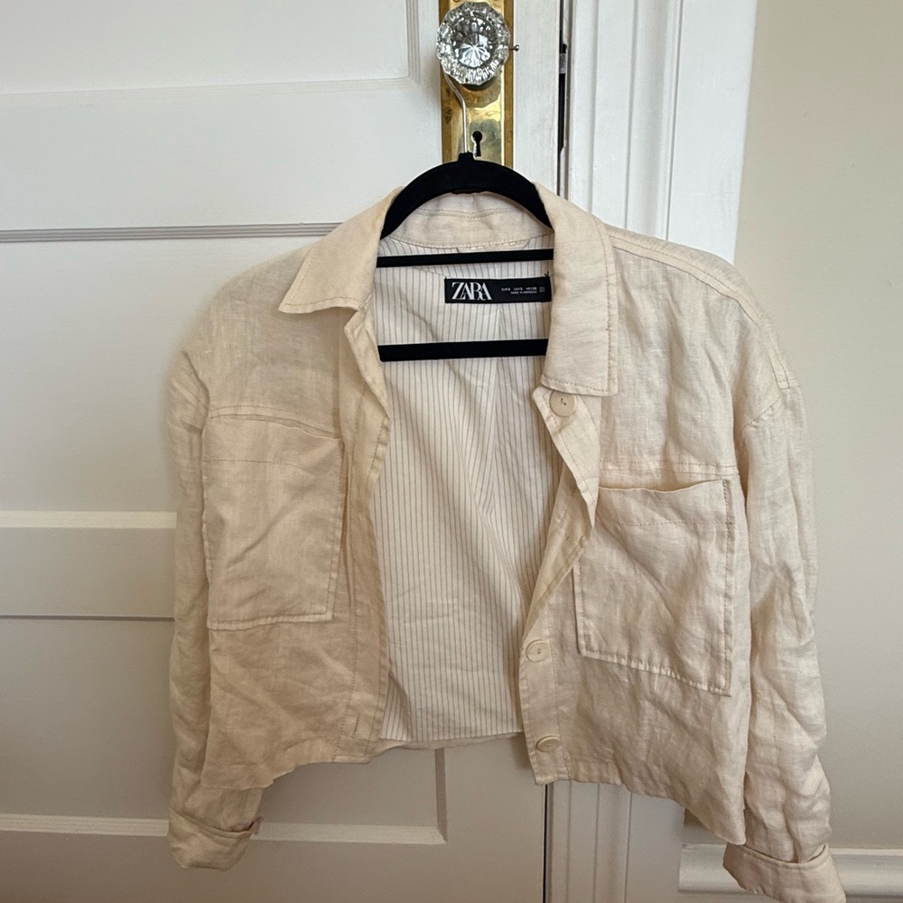 Zara Cream Utility Jacket Lightweight Cropped